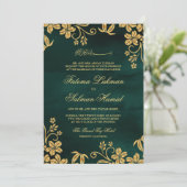 Emerald Green Gold Floral Islamic Muslim Wedding Kaart (Staand voorkant)