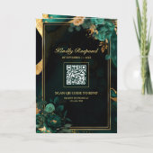 Emerald Green Gold Floral Marble QR Code Wedding (Achterkant)
