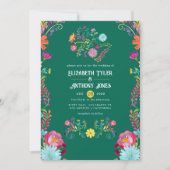 Emerald Green & Gold Floral Mexican Fiesta Wedding Kaart (Voorkant)
