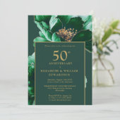 Emerald Green Gold Floral Modern 50e Jubileum Kaart (Staand voorkant)