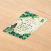 Emerald Green Gold Floral Princess Quinceañera Acryl Uitnodigingen (Laagn)