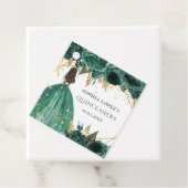 Emerald Green Gold Floral Princess Quinceanera Bedankjes Labels (In situ)