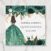 Emerald Green Gold Floral Princess Quinceanera Bedankjes Labels (Voorkant)