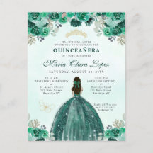Emerald Green Gold Floral Princess Quinceañera