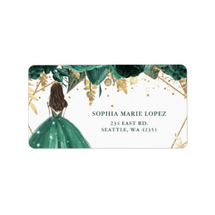 Emerald Green Gold Floral Princess Quinceanera Etiket