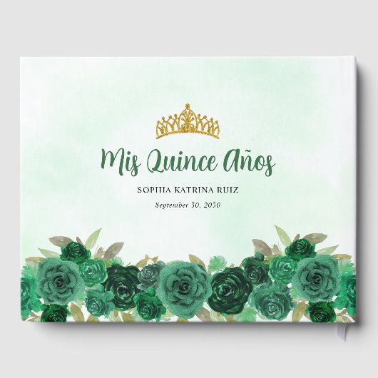 Emerald Green Gold Floral Princess Quinceañera Gastenboek (Achterkant)