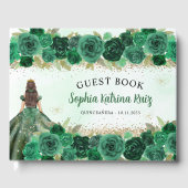 Emerald Green Gold Floral Princess Quinceañera Gastenboek (Voorkant)