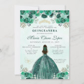 Emerald Green Gold Floral Princess Quinceañera Kaart (Voorkant)