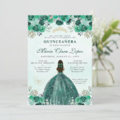 Emerald Green Gold Floral Princess Quinceañera Kaart (Staand voorkant)