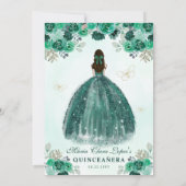 Emerald Green Gold Floral Princess Quinceañera Kaart (Achterkant)