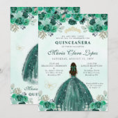 Emerald Green Gold Floral Princess Quinceañera Kaart (Voorkant / Achterkant)
