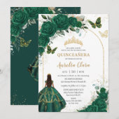 Emerald Green Gold Floral Princess Quinceañera Kaart (Voorkant / Achterkant)