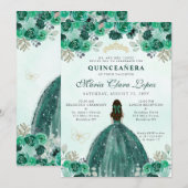 Emerald Green Gold Floral Princess Quinceañera Kaart (Voorkant / Achterkant)