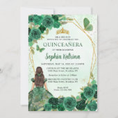 Emerald Green Gold Floral Princess Quinceañera Kaart (Voorkant)