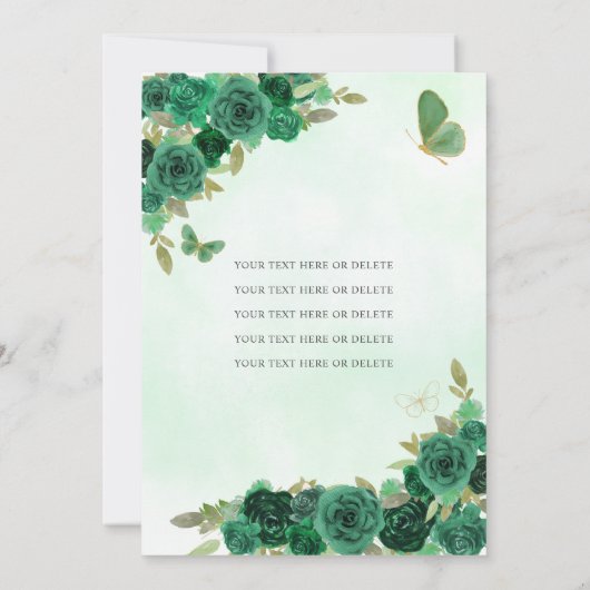 Emerald Green Gold Floral Princess Quinceañera Kaart (Achterkant)