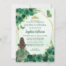 Emerald Green Gold Floral Princess Quinceañera