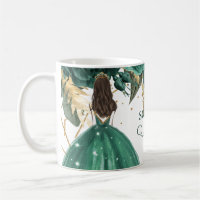 Emerald Green Gold Floral Princess Quinceanera