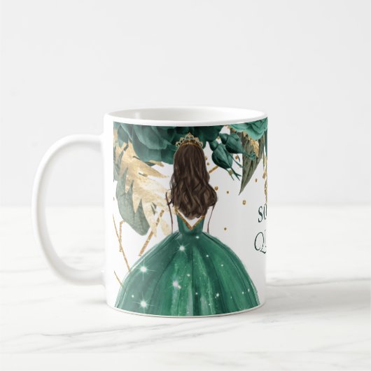 Emerald Green Gold Floral Princess Quinceanera Koffiemok (Links)