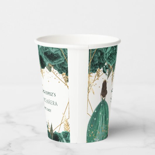 Emerald Green Gold Floral Princess Quinceanera Papieren Bekers (Rechts)
