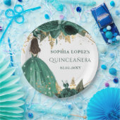 Emerald Green Gold Floral Princess Quinceanera Papieren Bordje (Feest)