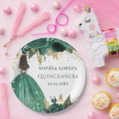 Emerald Green Gold Floral Princess Quinceanera Papieren Bordje (Feest)