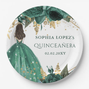 Emerald Green Gold Floral Princess Quinceanera Papieren Bordje
