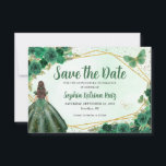 Emerald Green Gold Floral Princess Quinceañera Save The Date<br><div class="desc">Modern Emerald Dark Hunter Groen Goud Glitter Sparkle Floral Roos Vlinderprinses Quinceañera Verjaardag Save the Date Aankondiging</div>