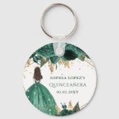 Emerald Green Gold Floral Princess Quinceanera Sleutelhanger (Voorkant)