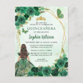 Emerald Green Gold Floral Princess Quinceañera Uitnodiging Briefkaart (Voorkant)