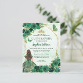Emerald Green Gold Floral Princess Quinceañera Uitnodiging Briefkaart (Staand voorkant)