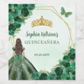 Emerald Green Gold Floral Princess Quinceañera Wijn Etiket (Enkel label)