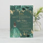 Emerald Green Gold Floral Princess Sweet 16 Kaart (Staand voorkant)
