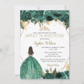 Emerald Green Gold Floral Princess SWEET 16 Kaart (Voorkant)
