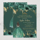 Emerald Green Gold Floral prinses Quinceañera in Kaart (Voorkant / Achterkant)