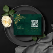 Emerald Green Gold Floral QR code Trouwen RSVP Informatiekaartje