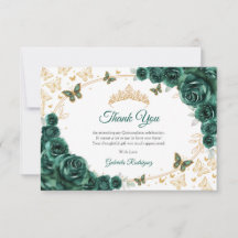 Emerald Green Gold Floral Quinceanera