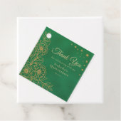 Emerald Green Gold Floral Quinceañera Bedankt Bedankjes Labels (In situ)