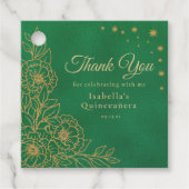 Emerald Green Gold Floral Quinceañera Bedankt Bedankjes Labels (Voorkant)