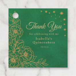 Emerald Green Gold Floral Quinceañera Bedankt Bedankjes Labels