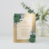 Emerald Green Gold Floral Quinceañera Briefkaart (Staand voorkant)