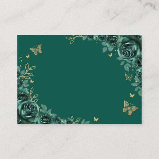 Emerald Green Gold Floral Quinceanera Details Informatiekaartje (Achterkant)