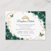 Emerald Green Gold Floral Quinceanera Details Informatiekaartje (Voorkant)