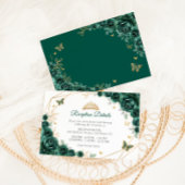 Emerald Green Gold Floral Quinceanera Details Informatiekaartje