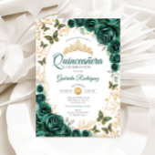 Emerald Green Gold Floral Quinceanera Kaart