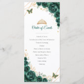 Emerald Green Gold Floral Quinceanera Programma Me (Achterkant)