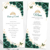 Emerald Green Gold Floral Quinceanera Programma Me