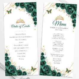Emerald Green Gold Floral Quinceanera Programma Me