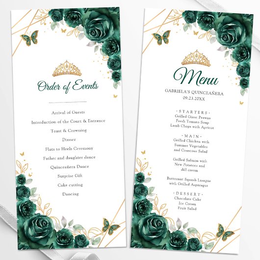Emerald Green Gold Floral Quinceanera Programma Me