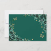 Emerald Green Gold Floral Quinceanera Reageer RSVP Kaartje (Achterkant)