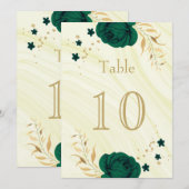 emerald green gold floral table number kaart (Voorkant / Achterkant)